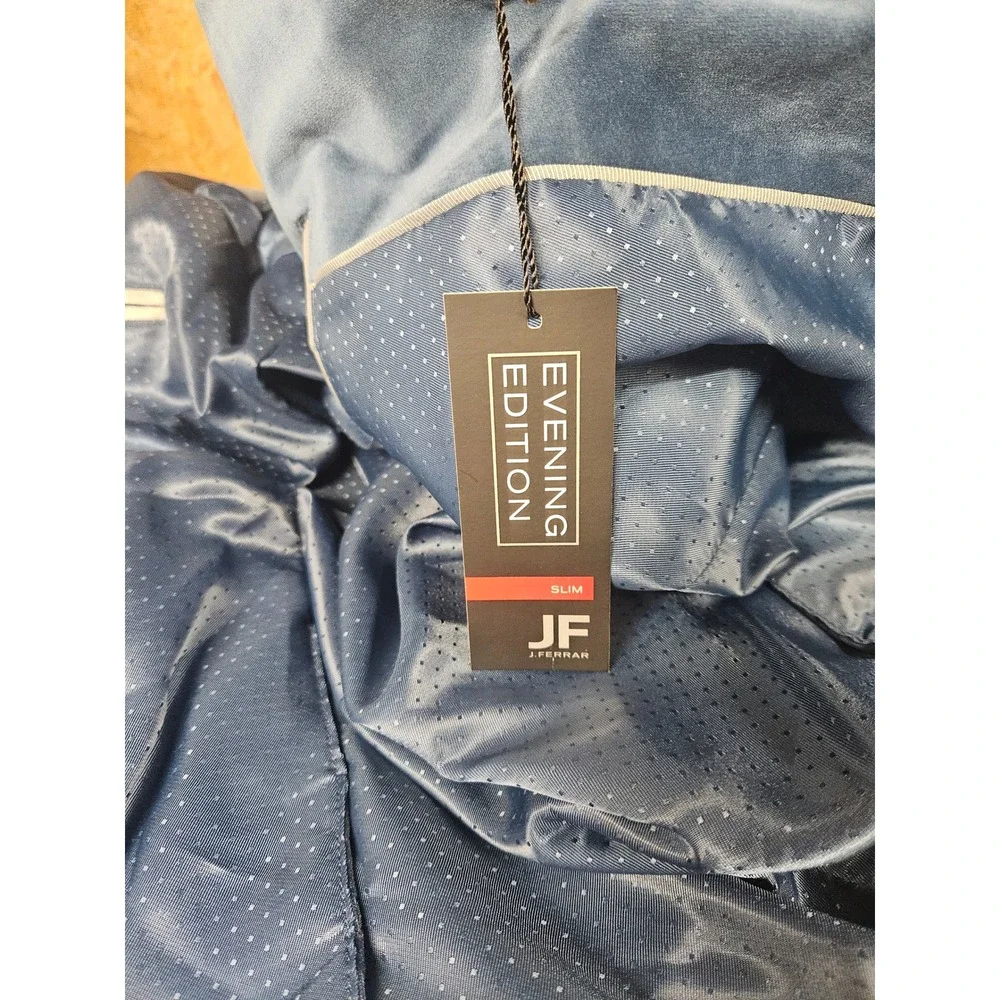 J. Ferrar Evening Edition Mens 36R Slim Fit Teal Floral Velvet Flocked Blazer
